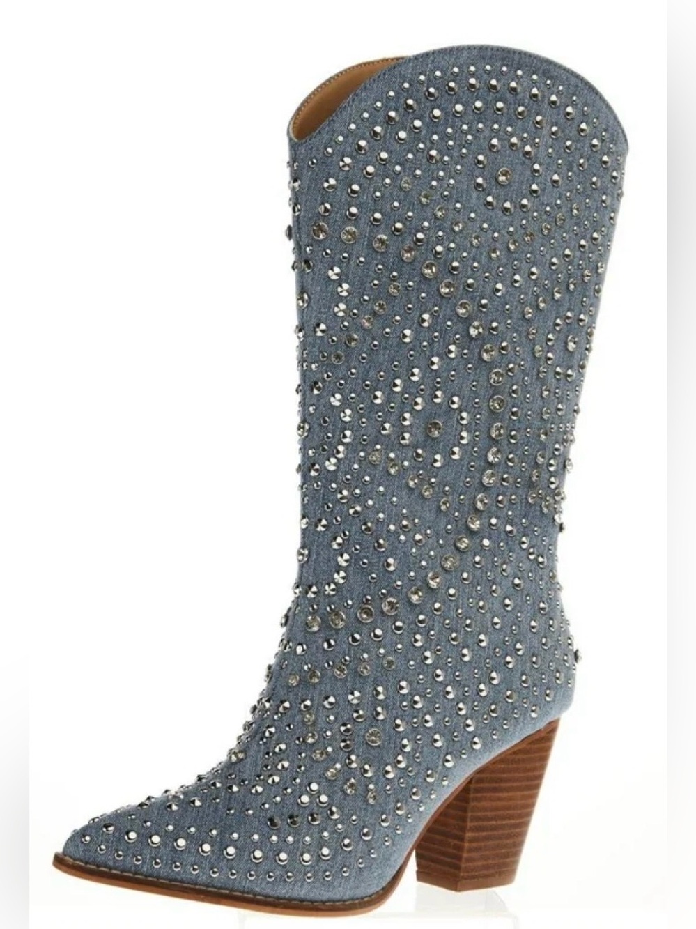 CORKY’S Hey Girl Light Blue Denim Cowboy Boots with Silver Rhinestones Size 9 - Picture 3 of 16